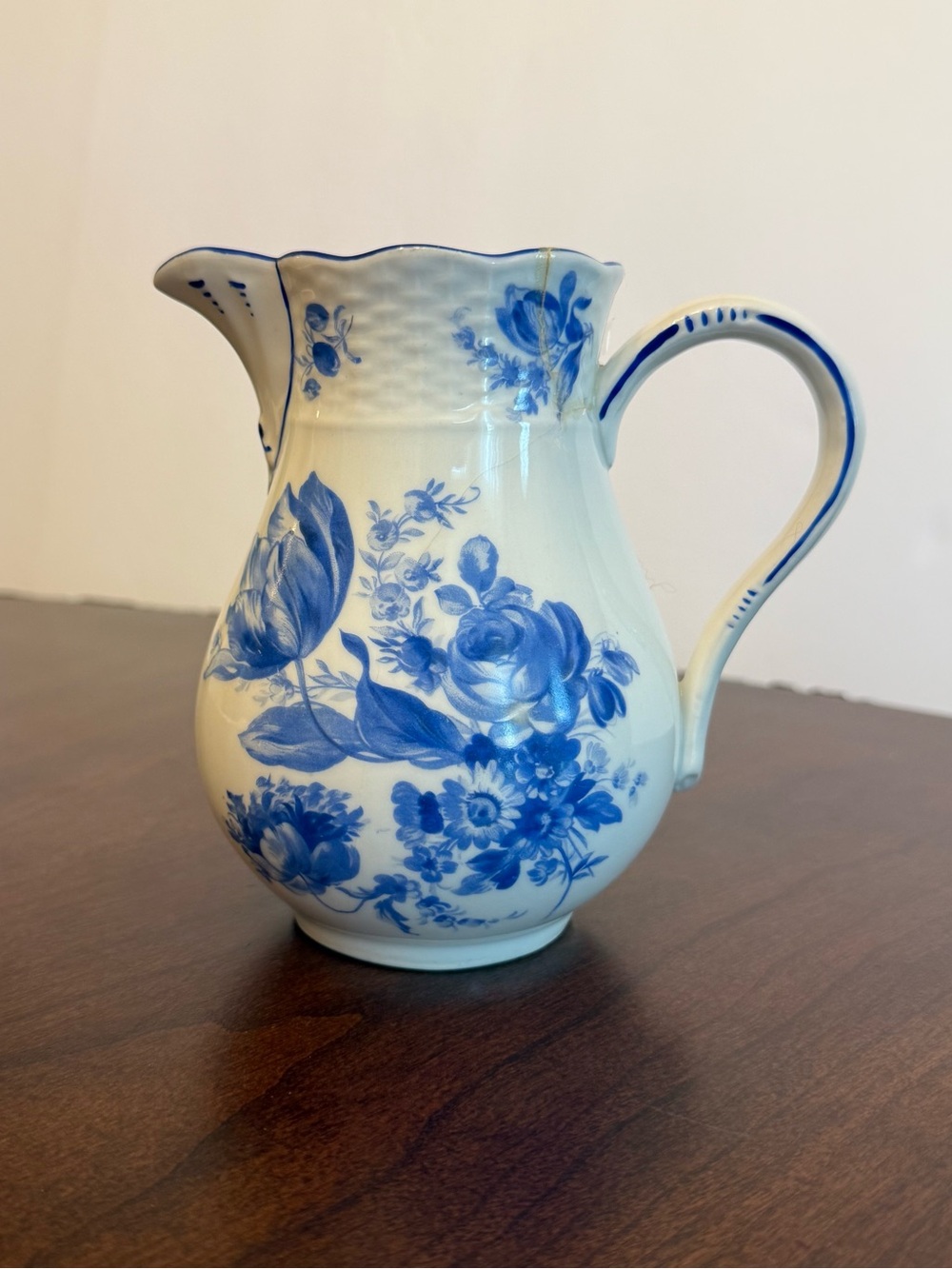 Antique Carl Teichert Meissen Blue Flower Porcelain Pitcher Creamer Vase -As Is